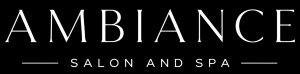 Logo of Ambiance Salon and Spa in Auburn, AL, featuring elegant white text on a sleek black background.