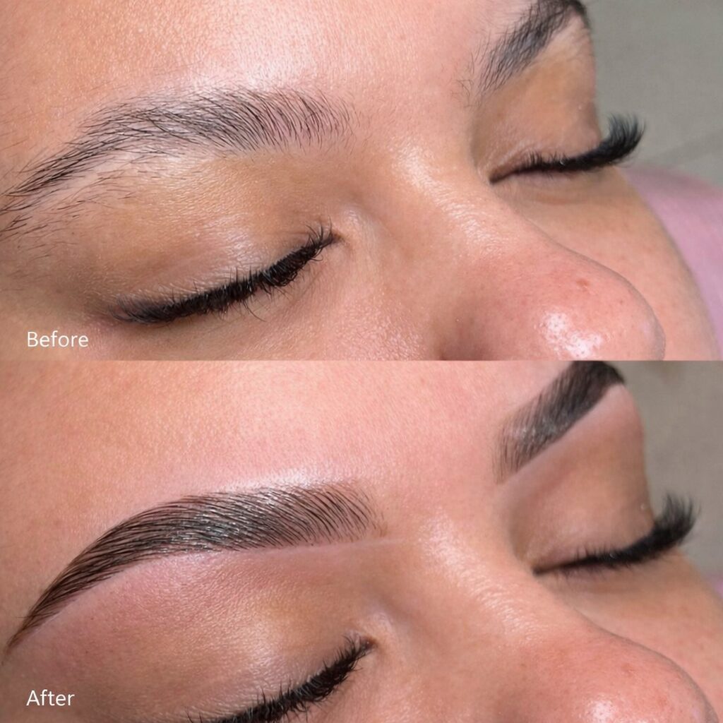 Eyebrow enhancement before and after in Auburn, AL. Transform your look with defined brows at our Auburn salon.